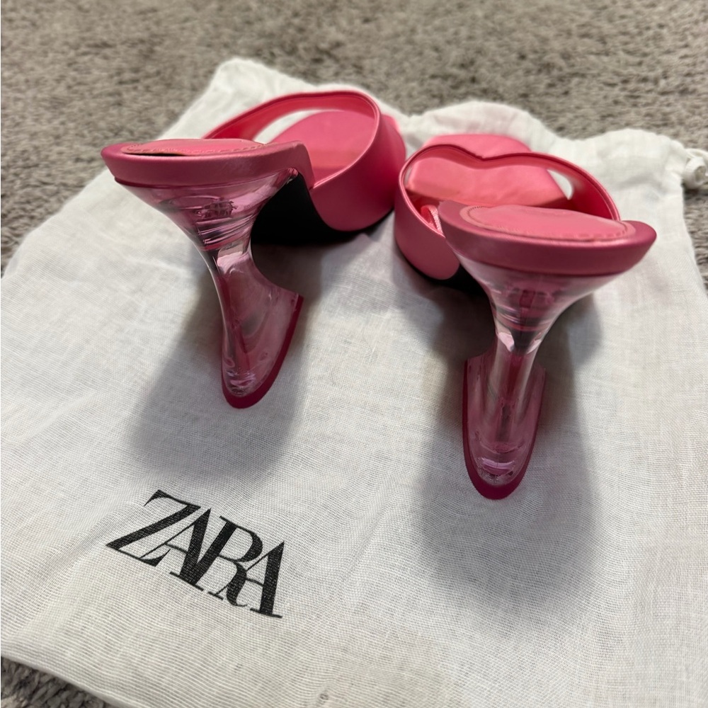 ZARA Pink Slide Sandals with Clear Sculptural Heel - Picture 4 of 6